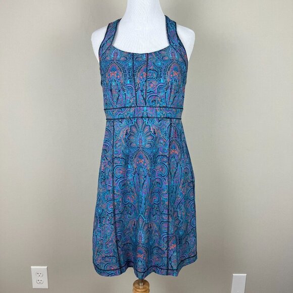 Title Nine Dress 6 Blue Purple Trouble Nimblene Paisley Built In Bra Zip Sheath - Picture 3 of 14